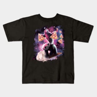 Space Sloth With Pizza On Panda Riding Ice Cream Kids T-Shirt